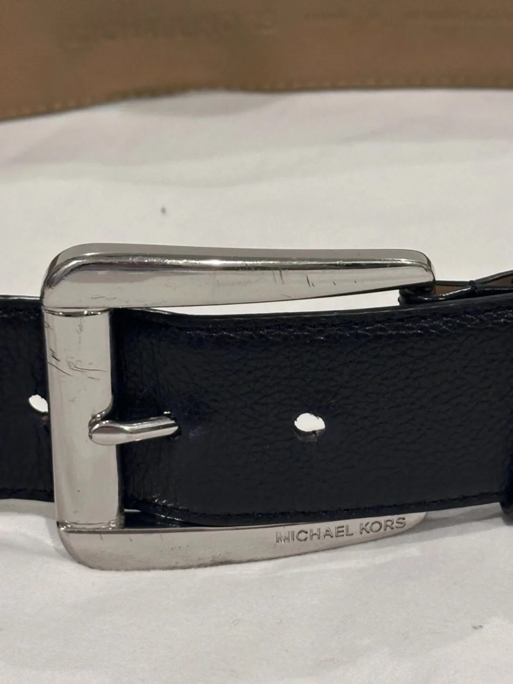 Michael Kors Black Leather Belt with Silver-Tone Buckle Genuine Leather Size S